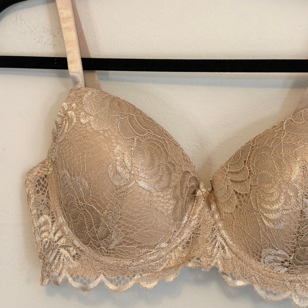 Lace Balconette Bra Size 38C Tan Nude Romantic Coquette Boho Elegant Comfort - Picture 2 of 4